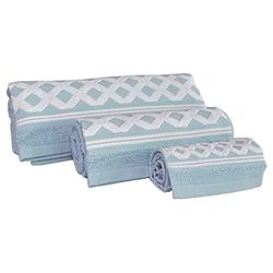 WELL HOME MOBILIARIO & DECORACIÓN Set of 3 Terry Cotton Bath Towels 450 gr/m2, 50 x 30, 100 x 50, 150 x 100 cm, Medium Blue Diamond Collection