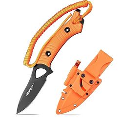 TONIFE Explorer Vast Lemmet Mes met Schede 8Cr14MoV Lemmet Multifunctioneel Overlevingsmes, Glasvezel Versterkt Nylon Handvat voor Outdoor EDC mes (Oranje+Zwart Titanium)