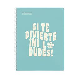 Miquelrius - Notebook Notebook Berichten, 1 gekleurde streep, A4, 80 vellen geruit 5 mm, papier 90 g, 4 boren, hard karton, hemelsblauw