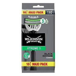 Wilkinson Sword Xtreme 3 Black Edition - Zestaw 10 jednorazowych maszynek do golenia, 3 ostrza z elastyczną głowicą, elastyczna technologia Comfort - Pełna ochrona golenia