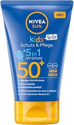 NIVEA SUN Kids skydd & Care To Go SPF 50+ solkräm, högt solskydd med vitamin C & E, svett- och extra vattentät sollotion för känslig barnhud (50 ml)