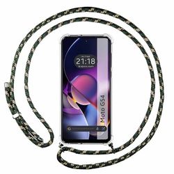 Tumundosmartphone Transparent Hanging Case for Motorola Moto G54 5G with Green/Gold Cord