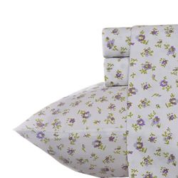 Laura Ashley Home - Queen Sheets, Soft Sateen Cotton Bedding Set - Sleek, Smooth, & Breathable Home Decor (Petite Fleur Heather,4 pcs, Queen)