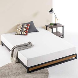 Zinus Suzanne Lit 135 x 190 cm - Hauteur 15 cm - Sommier à Plateforme en métal et Bois avec Support à Lattes en Bois - Marron et Noir
