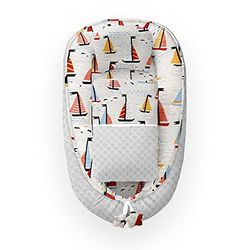 Kospu babynest con cuscino e coperta per bambini, peluche in cotone e minky, imbottitura 100% silicone perline, paracolpi 90 x 70 cm