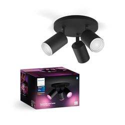 Philips Hue White & Color Ambiance Fugato Spot 4 flg. nero 4x350lm, dimmerabile, 16 milioni di colori, controllabile tramite app, compatibile con Amazon Alexa (Echo, Echo Dot)