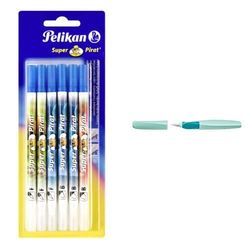 Pelikan Corrector bolígrafo Super Pirat 850 de tinta de doble punta, punta de pluma correctora F y B, 6 unidades + Pluma estilográfica Twist cartucho de tinta azul incluido