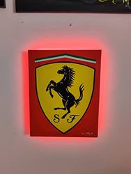 Stemma Ferrari, dipinto a mano da Sara Allegretti ad olio su tela 40x50cm con sottocornice a Led RGB multicolore.