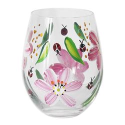 Lesser & Pavey Lynsey Johnstone Ladybirds & Pink Poppies Stem Glass | Elegant Floral Wine Glass | Premium Stemmed Glassware for Cocktails & Wine | Stylish Glass for Home & Gifting