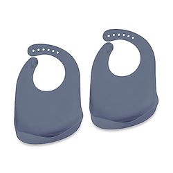 Relaxdays Bavoir pour bébé, lot de 2, avec poche, silicone, sans BPA, facile à nettoyer, bavette, gris foncé