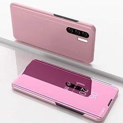 Brand Set Funda Huawei P30 Pro,Espejo de Galjanoplastia Flip Case con función de suspensión/Despertador Adecuado para Huawei P30 Pro-Oro Rosa