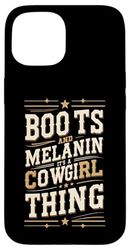 African American Western Country Texas Cowgirl Boots Melanin Case for iPhone 15