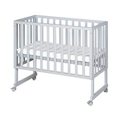 roba Cuna Colecho 45 x 90 cm Safe Asleep 3 en 1 - Altura Ajustable - Conjunto Completo con Cuna, Colchón, Barrera de Tela y Ruedas con Freno - Madera Gris