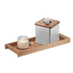 iDesign Bandeja decorativa para colocar sobre o tanque, compacta bandeja de bambu natural, resistentes acessórios de casa de banho e cozinha, cor natural