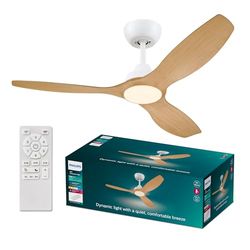 Philips Ventilador de techo Olas, 3 aspas 52´, luz LED de 24W, motor DC, temperatura de color regulable (3000K-4300K-6500K), modo verano/invierno, control remoto incluido,con seguridad IEC 60598