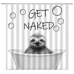 Sunhe Sloth Tenda da doccia in bianco e nero con scritta in inglese Get nudo divertente animale nella vasca da bagno con disegno di disegno carino stampa artistica per bambini in tessuto bagno set
