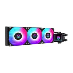 VoltShine Refroidissement liquide 360 mm, ventilateurs haute performance, design noir, efficace dans les systèmes d'overclocking et de jeu.