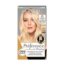 L'Oreal Paris Preference Hair Dye, Long Lasting, Luminous Permanent Hair Colour, 01 Prague very very light natural blonde