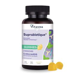 VITAVEA BIEN-ETRE - Gummies Suprabiotique - Probiotique Flore Intestinale - Bien-être intestinal, Transit et Digestion - 4 souches probiotiques et menthe poivrée - 30 Gummies - Goût citron
