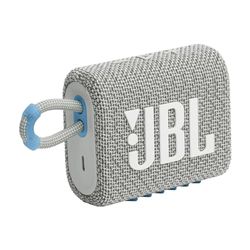 JBL GO 3 ECO Speaker Bluetooth Portatile, Cassa Altoparlante Wireless con Design Compatto, Resistente ad Acqua e Polvere IP67, Materiali Riciclati, fino a 5 h di Autonomia, USB, Bianco