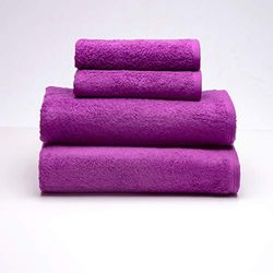 Sancarlos - Juego de 4 Toallas Ocean, 2 de Lavabo y 2 de Baño, Color Morado, 100% Algodón, 550gr/m2