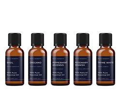 Mystic Moments | Herb Essential Oil Gift Starter Pack 5x50ml | Basil, Oregano, Peppermint Arvensis, Rosemary Spanish, Thyme White | Perfect as a Gift
