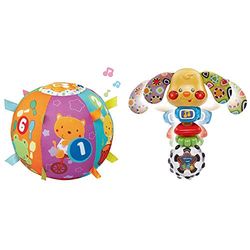 VTech- Bola cantarina Pelota Interactiva de Tela con Más de 50 Canciones + Toby Perrito Sonajero Electrónico con Luz Y Voz, Multicolor, Talla Única (3480-184722)