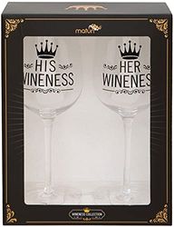 Juego de dos copas de vino 'His Wineness & Her Wineness', 420 ml, en caja de regalo