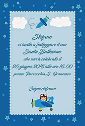 Biglietti Inviti battesimo personalizzati aereoplanino baby azzurro - partecipazioni battesimo bimbo cielo e stelline set da 10 biglietti