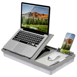 LAPGEAR Ergo Pro 49405 - Escritorio de Regazo con 20 ángulos Ajustables, Alfombrilla para Mouse y Soporte para teléfono, Color Gris, se Adapta a portátiles de hasta 15.6 Pulgadas y la mayoría de Las