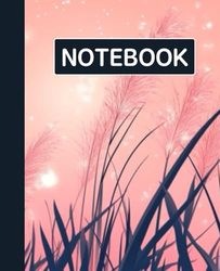Ruled line inlay Notebook for writing, for work, 7x9, notes in school, university, college, office, home. For student.: Reeds and stary in the night sky
