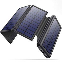HETP Cargador Solar 26800mAh con 4 Paneles Solares, 2 USB Salida & 1 USB C Entrada Power Bank 3 Entradas 4 LED Batería Externa Acampada Cargador Portátil Compatible con iPhone Samsung Tabletas