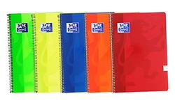 Oxford, Notitieboeken, A4, geruit, 4 x 4, zachte omslag, 80 vellen, 5 stuks, levendige kleuren