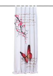 Home fashion 48516-831 - Tenda con Passanti Butterfly con Stampa Digitale, Tessuto Decorativo Effetto Seta, 245 x 120 cm, Colore Fucsia