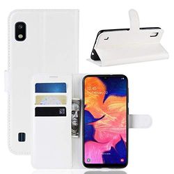 Carcasa de telefono Litchi Texture Horizontal Flip Funda de Cuero for Galaxy A10, con Billetera y Soporte y Ranuras for Tarjetas (Negro) (Color : Blanco)