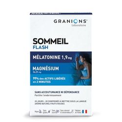 GRANIONS SOMMEIL FLASH pour un sommeil en or - Facilite l'endormissement - 99% des actifs libérés en 2 minutes, assimilation rapide sublinguale - petits comprimés gout fruits rouges - Made in France