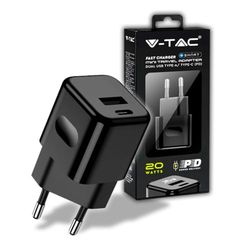V-TAC Snellader 20 W USB-C voor iPhone Samsung - Mini Ultra snelle oplader voor smartphone - Dual USB type C en USB A voor iPhone 11/12/13/14/PRO/MAX en S21/S22