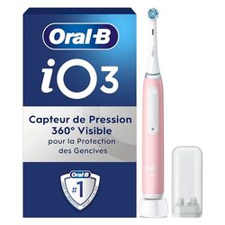 Oral-B iO 3 Brosse A Dents Electrique Rose Pour Adultes, 3 Modes De Nettoyage Avec Blancheur, Doux Pour Les Gencives, Brossette Ronde Oral B De Rechange, Porte Brossettes, Chargeur