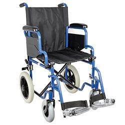 GIMA Essex kinderwagen, rolstoel voor senioren en gehandicapten, stof zwart, frame blauw, zitvlak 43 cm.