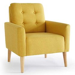 Mondeer Fauteuil, fauteuil met armleuningen, massief houten poten, modern, eenvoudig, voor slaapkamer, woonkamer, balkon, kantoor, 72 x 72 x 81 cm (b x h), geel