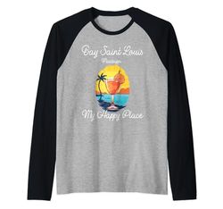 Bay Saint Louis Mississippi Mi lugar feliz Camiseta Manga Raglan