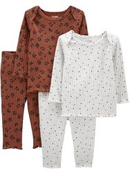 Simple Joys by Carter's Trui voor babymeisjes (pak van 4), Bruine dierenprint/grijze stippen, 24 Maanden
