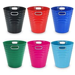Waytex 931079 Set van 6 prullenbakken, papieren mand van kunststof, modern design, voor kantoor, slaapkamer, badkamer, inhoud 12,5 l, verschillende kleuren
