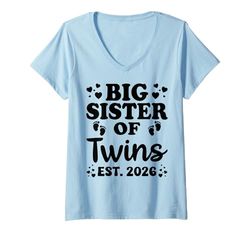 Womens Promoted to Big Sister of Twins 2026 Baby Announcement Gifts V-Neck T-Shirt