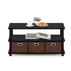 Furinno Frans Turn-N-Tube Stolik kawowy z szufladami na śmieci, czarny dąb/czarny/brązowy, 79,2 (szer.) x 40,1 (wys.) x 39,4 (gł.) cm
