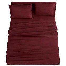 SONORO KATE Sänglakanset supermjuk mikrofiber 1800 trådtäthet lyxiga egyptiska lakan 40 cm djup ficka, rynkor och hypoallergen – 4 delar (vinröd, drottning)