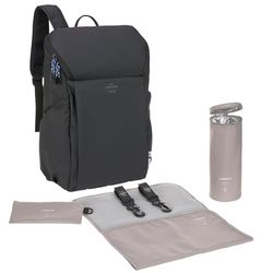 LÄSSIG Baby skötryggsäck med skötunderlag, barnvagnsfäste och flaskhållare/GRE Slender Up Backpack Black