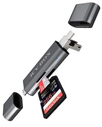ICY BOX Lecteur de Cartes SD avec USB 3.0 pour SD et Micro-SD, 3 connecteurs USB (USB-C, USB-A, Micro-USB), OTG, en Aluminium, modèle IB-CR201-C3