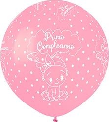 Pack 25 balloons pearly Primo Compleanno in natural latex Premium Quality G150 (Ø 48cm / 19"), pink pearl