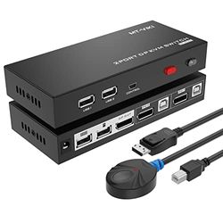 MT-VIKI 4K60Hz Displayport KVM Switch 2 Porte Hotkey 2 PC 1 Monitor DP KVM Switch con 2 cavi DP, 2 cavi USB 4:4:4 UHD Supporta controllo desktop Auto Switch 4 porte USB